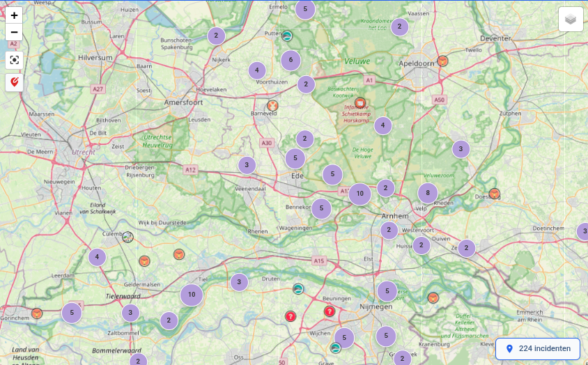 SWN Incident Register kaartweergave met incidentclusters